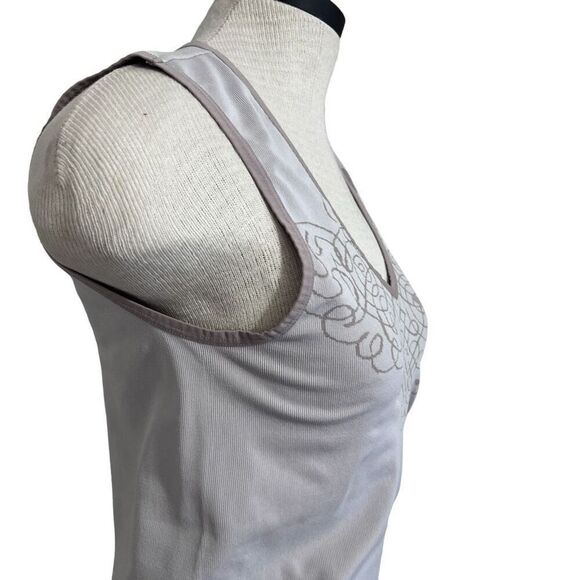 Athleta neutral taupe dnd tan v neck fitted tank top floral size large - Picture 3 of 7